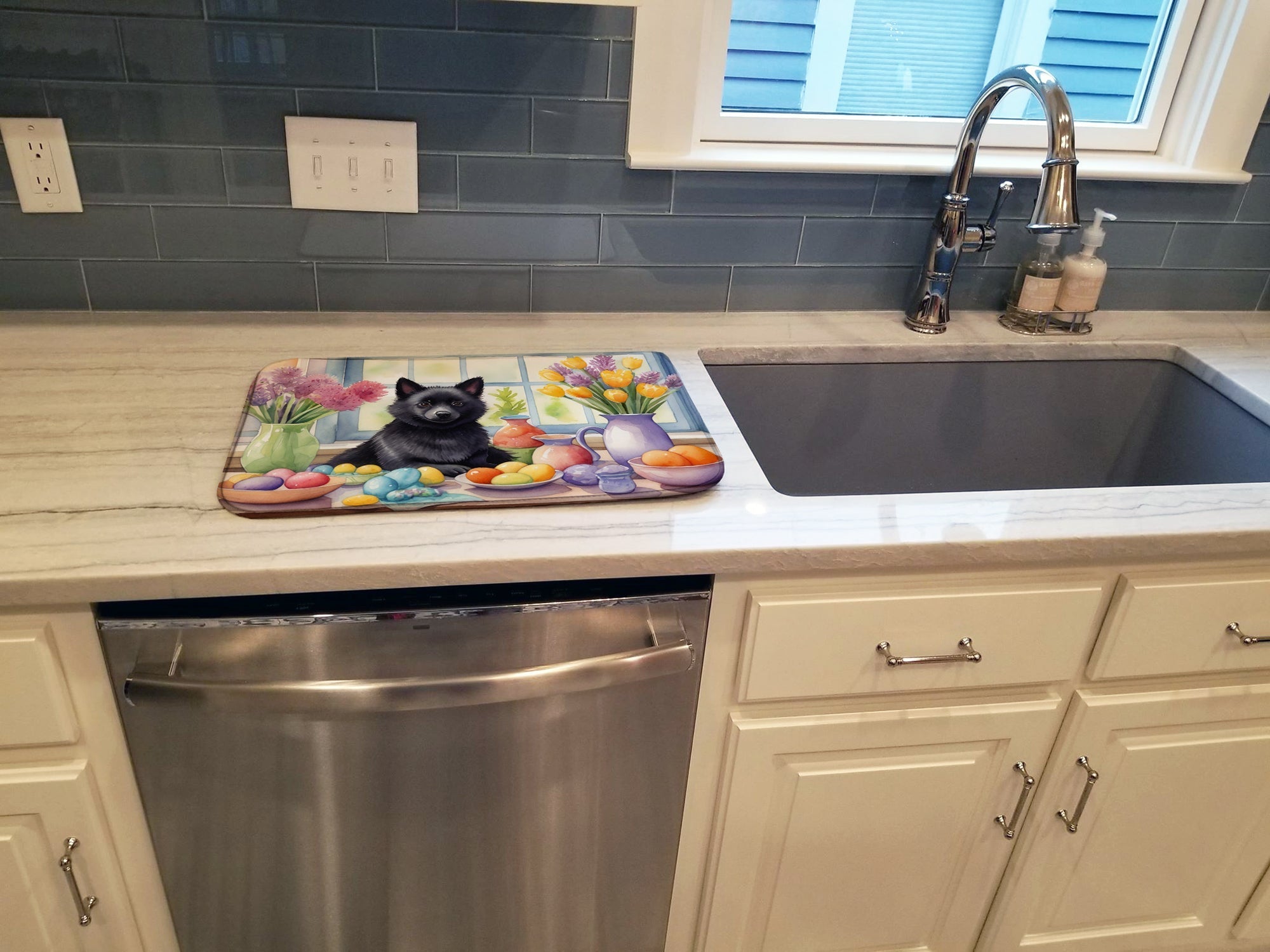 Decorating Easter Schipperke Dish Drying Mat Absorbent Dish Drying Mat Pad for Kitchen Counter Dish Drainer Mat for Countertop, 14 x 21", Multicolor