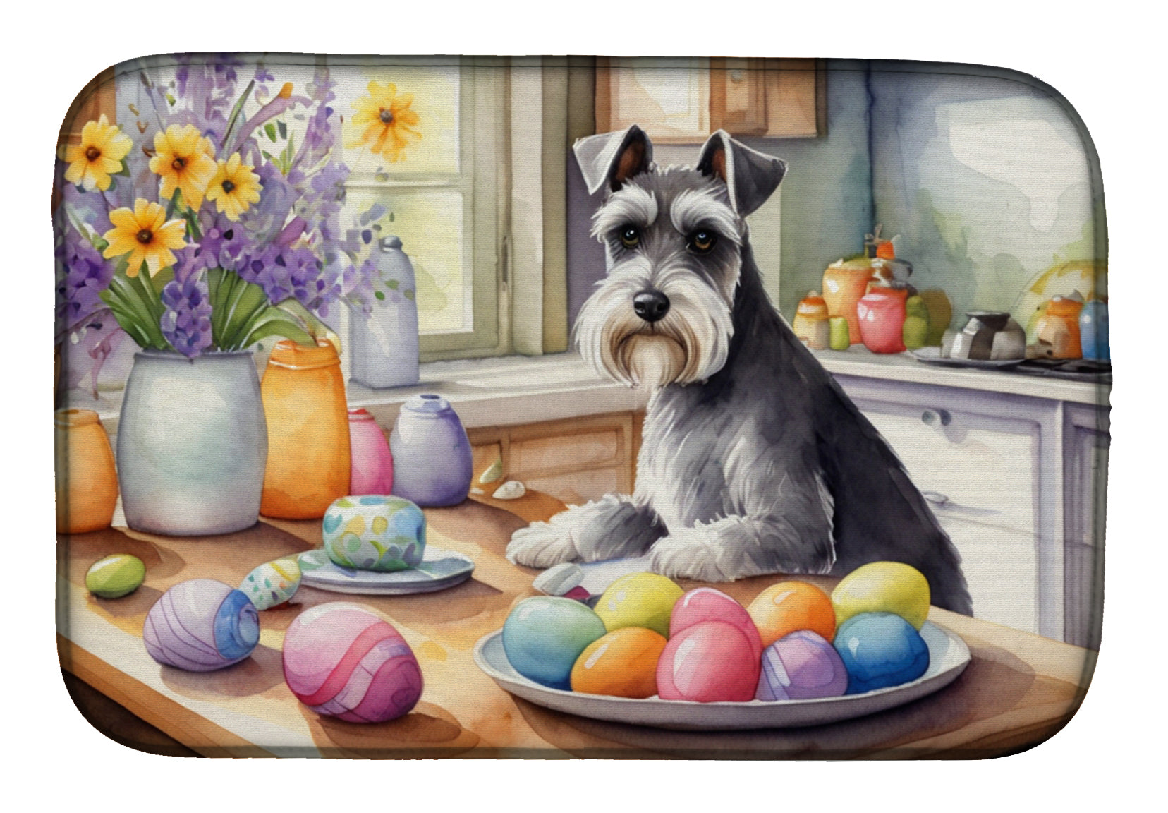 Decorating Easter Schnauzer Dish Drying Mat Absorbent Dish Drying Mat Pad for Kitchen Counter Dish Drainer Mat for Countertop, 14 x 21", Multicolor