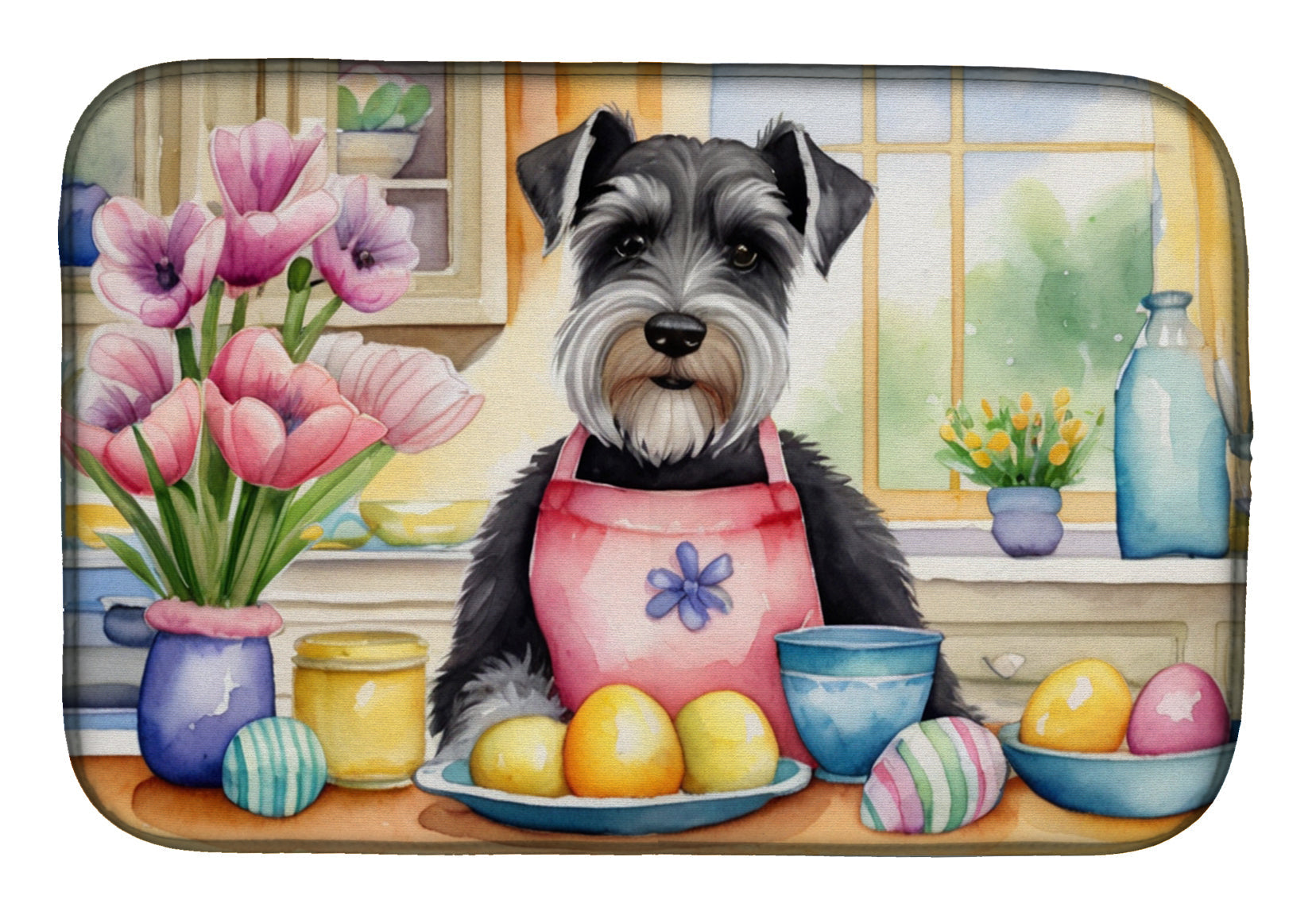 Decorating Easter Schnauzer Dish Drying Mat Absorbent Dish Drying Mat Pad for Kitchen Counter Dish Drainer Mat for Countertop, 14 x 21", Multicolor