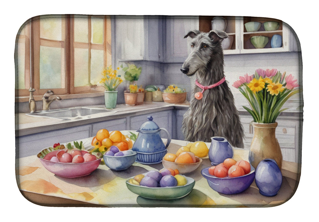 Decorating Easter Scottish Deerhound Dish Drying Mat Absorbent Dish Drying Mat Pad for Kitchen Counter Dish Drainer Mat for Countertop, 14 x 21", Multicolor