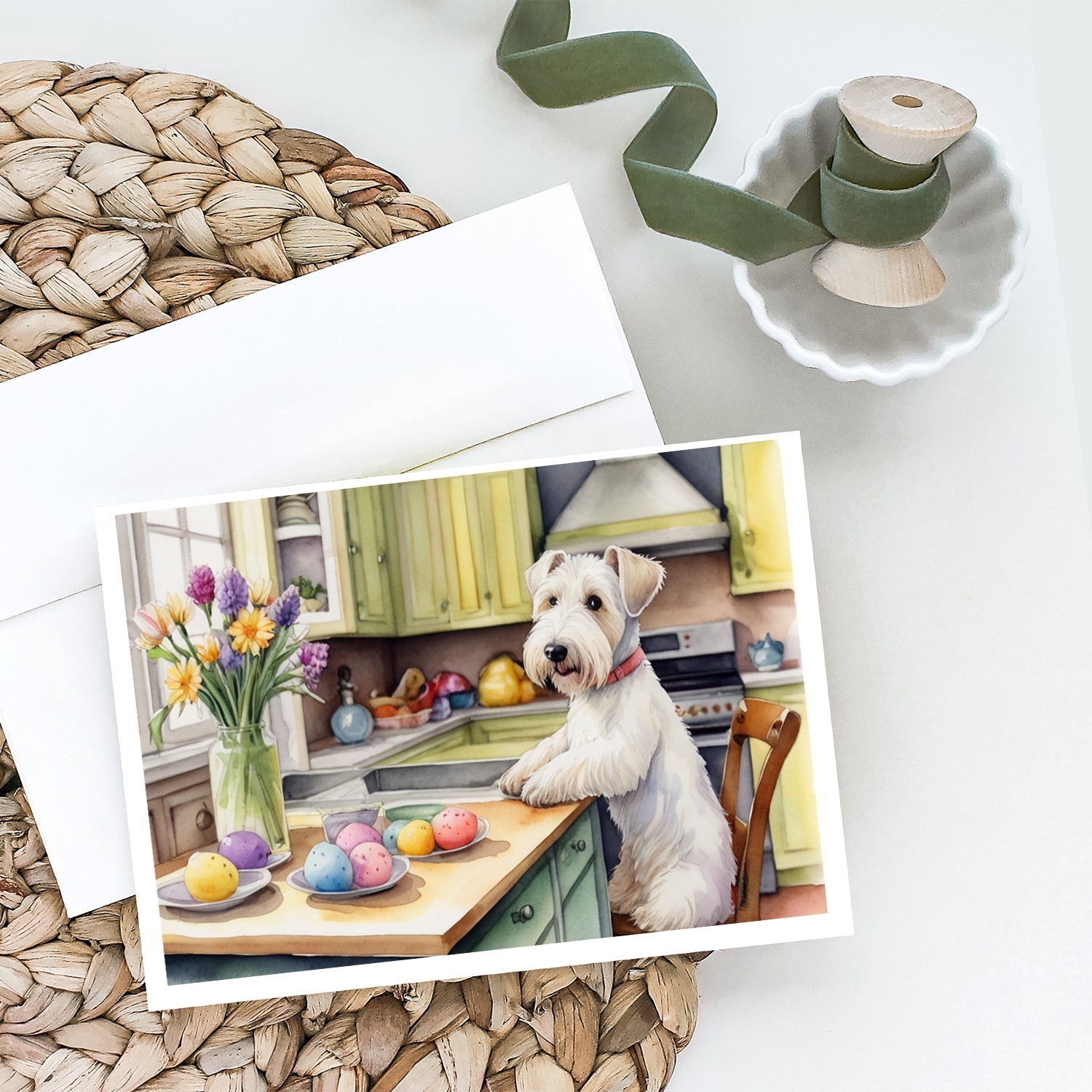 Decorating Easter Sealyham Terrier Greeting Cards Pack of 8 Blank Cards with Envelopes Whimsical A7 Size 5x7
