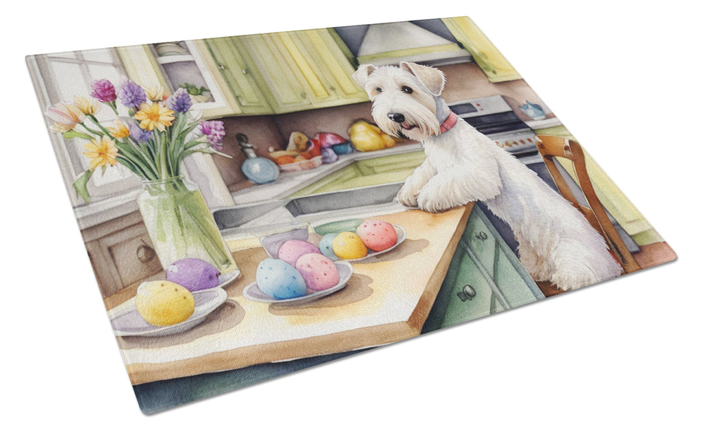 Decorating Easter Sealyham Terrier Cutting Board Tempered Glass Kitchen Cutting Surface, Heat Resistant Chopping, Non-Slip Feet, Food Prep & Serving