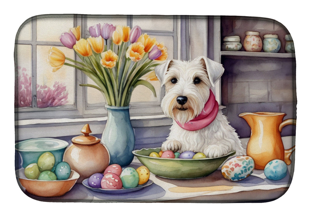 Decorating Easter Sealyham Terrier Dish Drying Mat Absorbent Dish Drying Mat Pad for Kitchen Counter Dish Drainer Mat for Countertop, 14 x 21", Multicolor