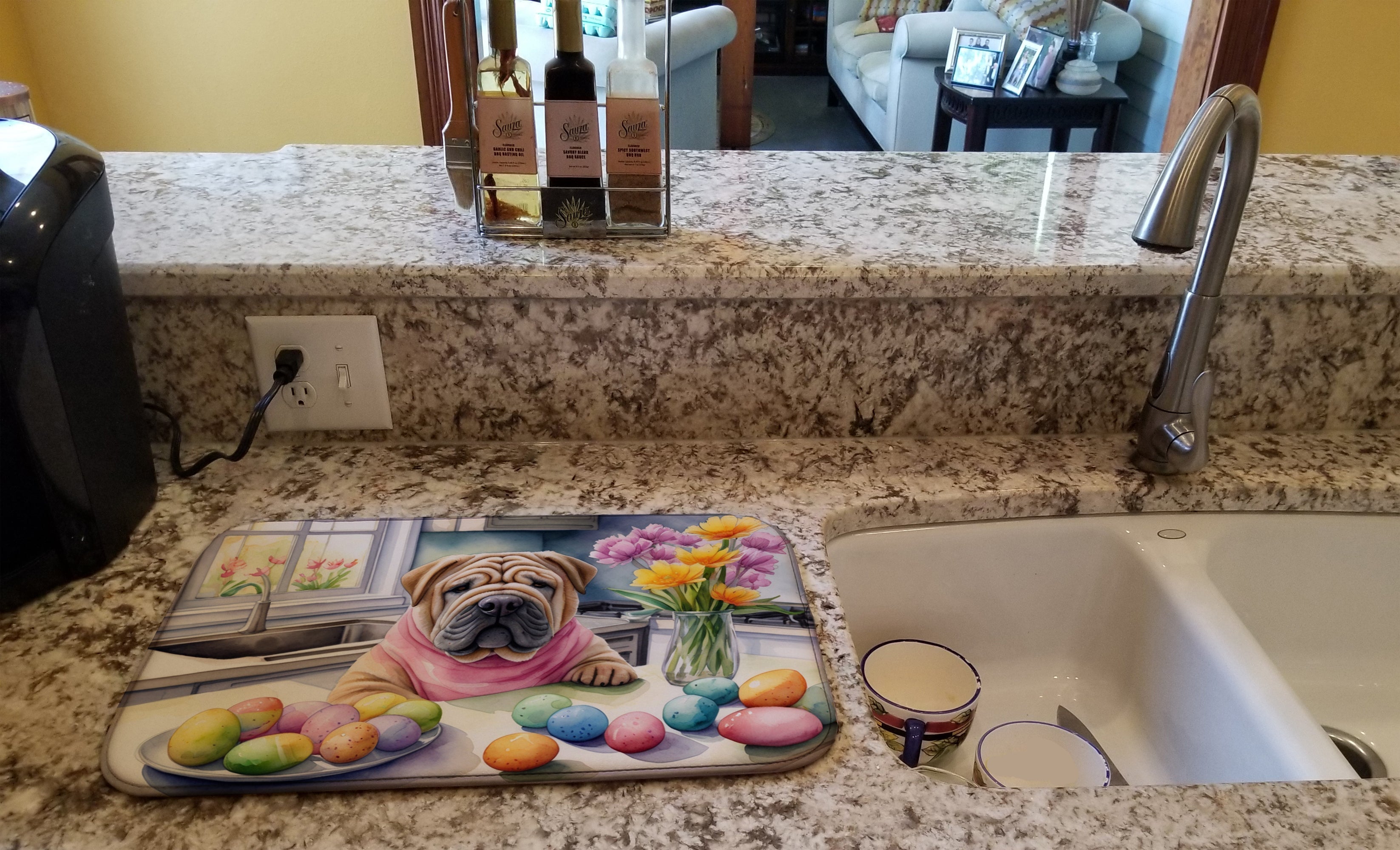 Decorating Easter Shar Pei Dish Drying Mat Absorbent Dish Drying Mat Pad for Kitchen Counter Dish Drainer Mat for Countertop, 14 x 21", Multicolor