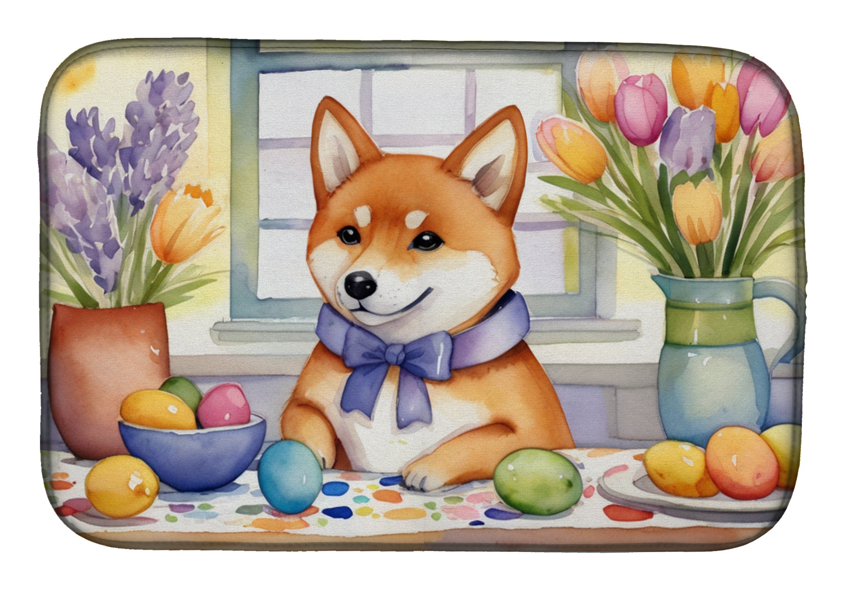 Decorating Easter Shiba Inu Dish Drying Mat Absorbent Dish Drying Mat Pad for Kitchen Counter Dish Drainer Mat for Countertop, 14 x 21", Multicolor