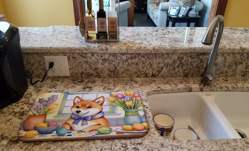 Decorating Easter Shiba Inu Dish Drying Mat Absorbent Dish Drying Mat Pad for Kitchen Counter Dish Drainer Mat for Countertop, 14 x 21", Multicolor