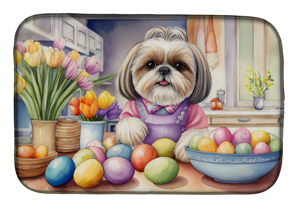 Decorating Easter Shih Tzu Dish Drying Mat Absorbent Dish Drying Mat Pad for Kitchen Counter Dish Drainer Mat for Countertop, 14 x 21", Multicolor