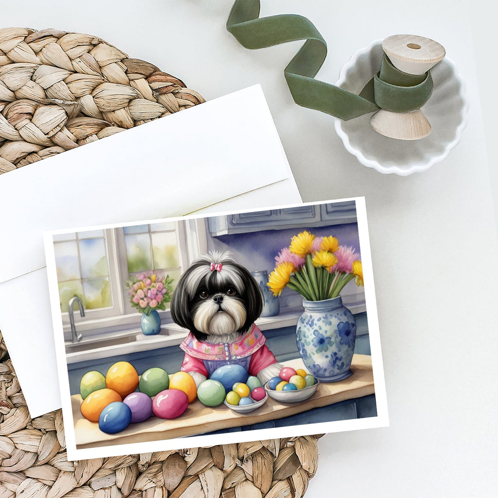 Decorating Easter Shih Tzu Greeting Cards Pack of 8 Blank Cards with Envelopes Whimsical A7 Size 5x7