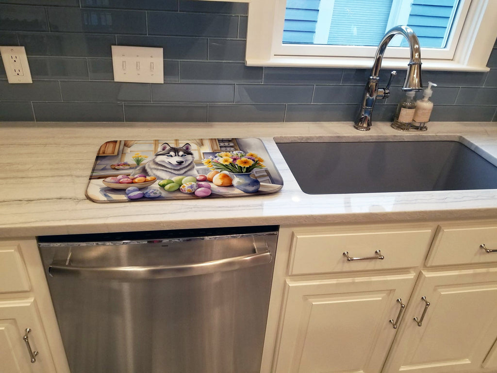 Decorating Easter Siberian Husky Dish Drying Mat Absorbent Dish Drying Mat Pad for Kitchen Counter Dish Drainer Mat for Countertop, 14 x 21", Multicolor