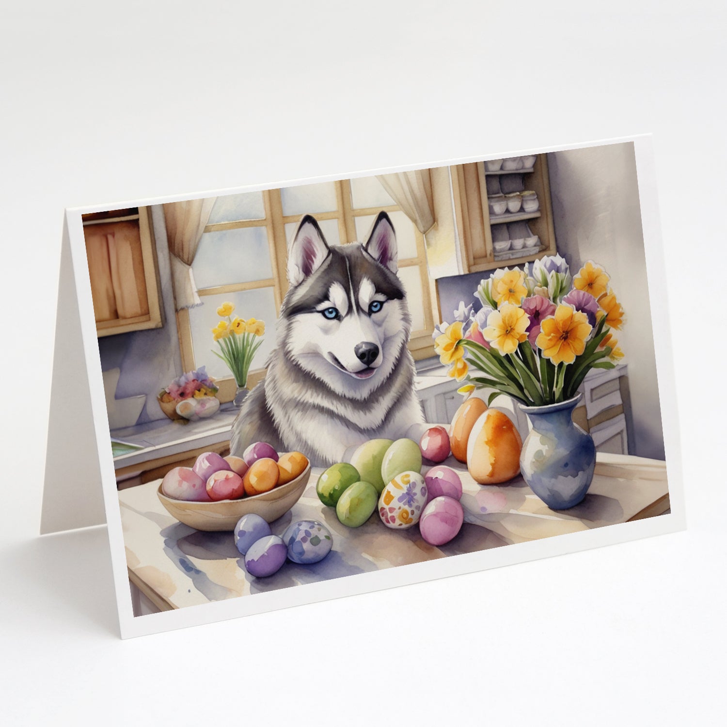 Decorating Easter Siberian Husky Greeting Cards Pack of 8 Blank Cards with Envelopes Whimsical A7 Size 5x7