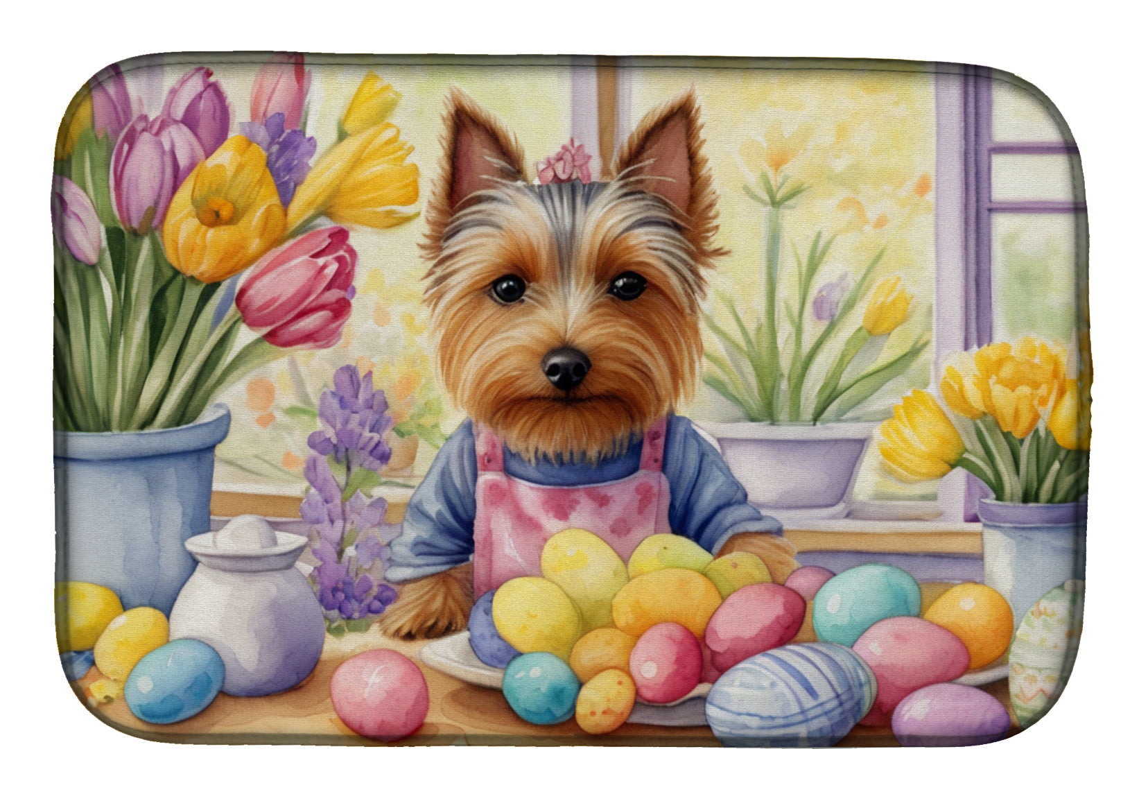 Decorating Easter Silky Terrier Dish Drying Mat Absorbent Dish Drying Mat Pad for Kitchen Counter Dish Drainer Mat for Countertop, 14 x 21", Multicolor