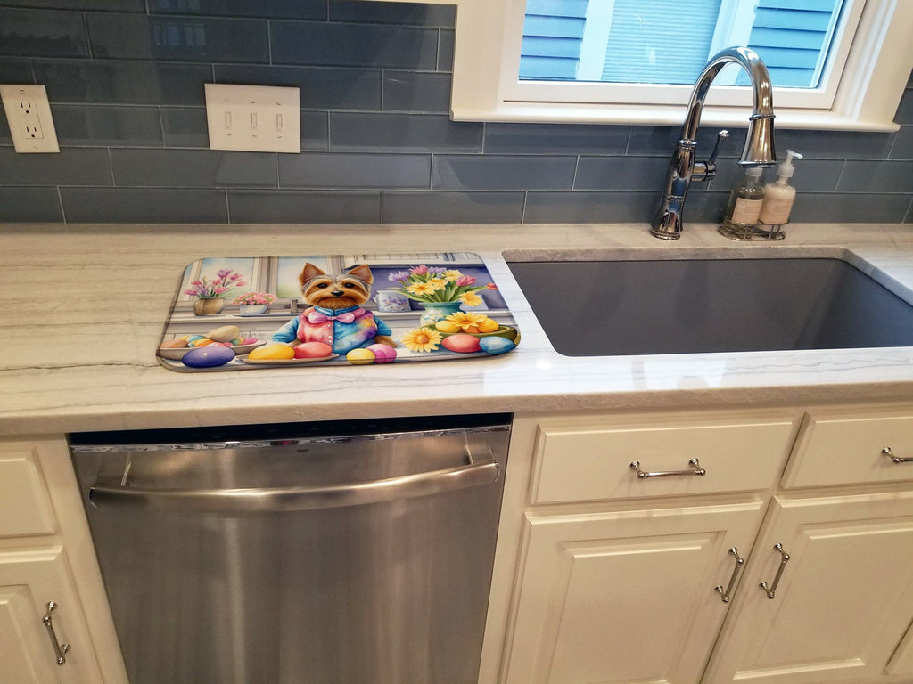 Decorating Easter Silky Terrier Dish Drying Mat Absorbent Dish Drying Mat Pad for Kitchen Counter Dish Drainer Mat for Countertop, 14 x 21", Multicolor