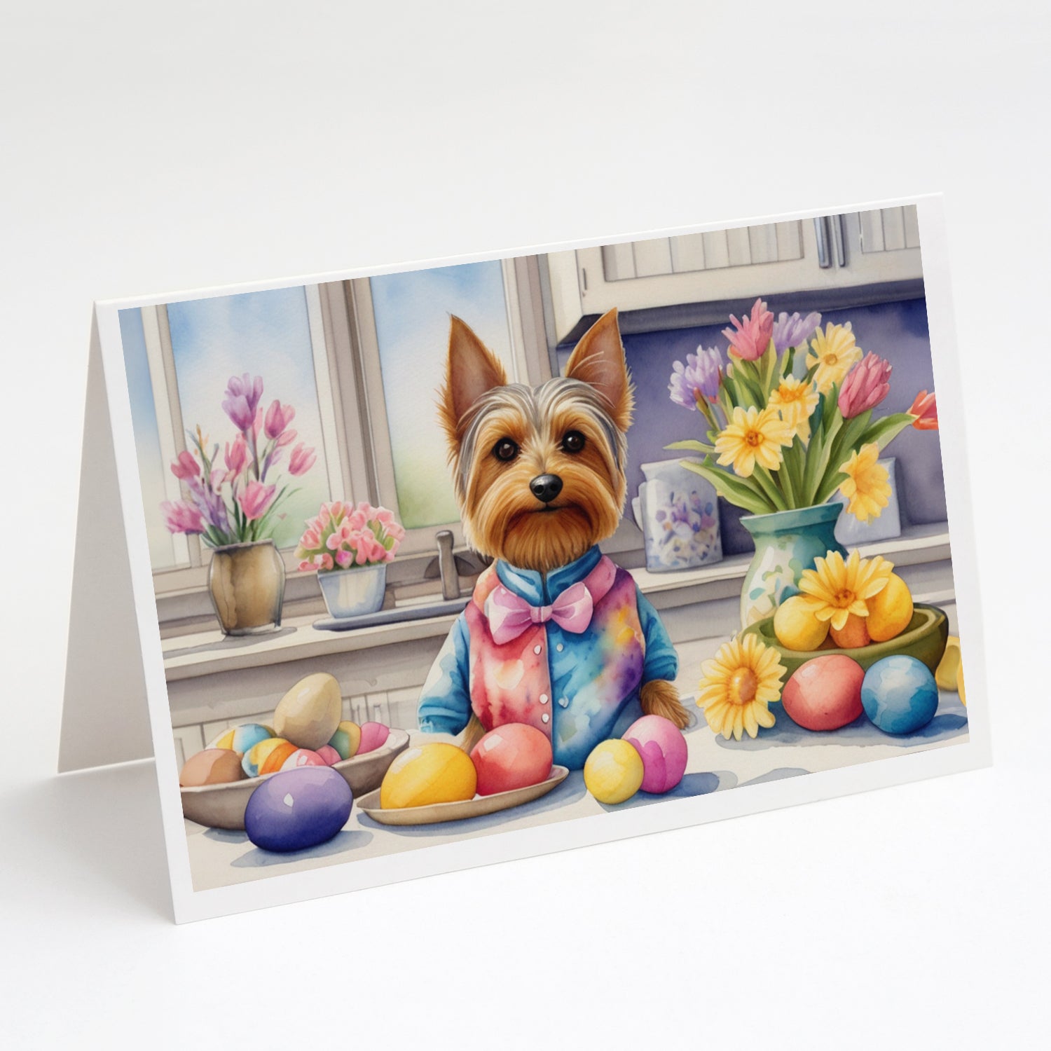 Decorating Easter Silky Terrier Greeting Cards Pack of 8 Blank Cards with Envelopes Whimsical A7 Size 5x7