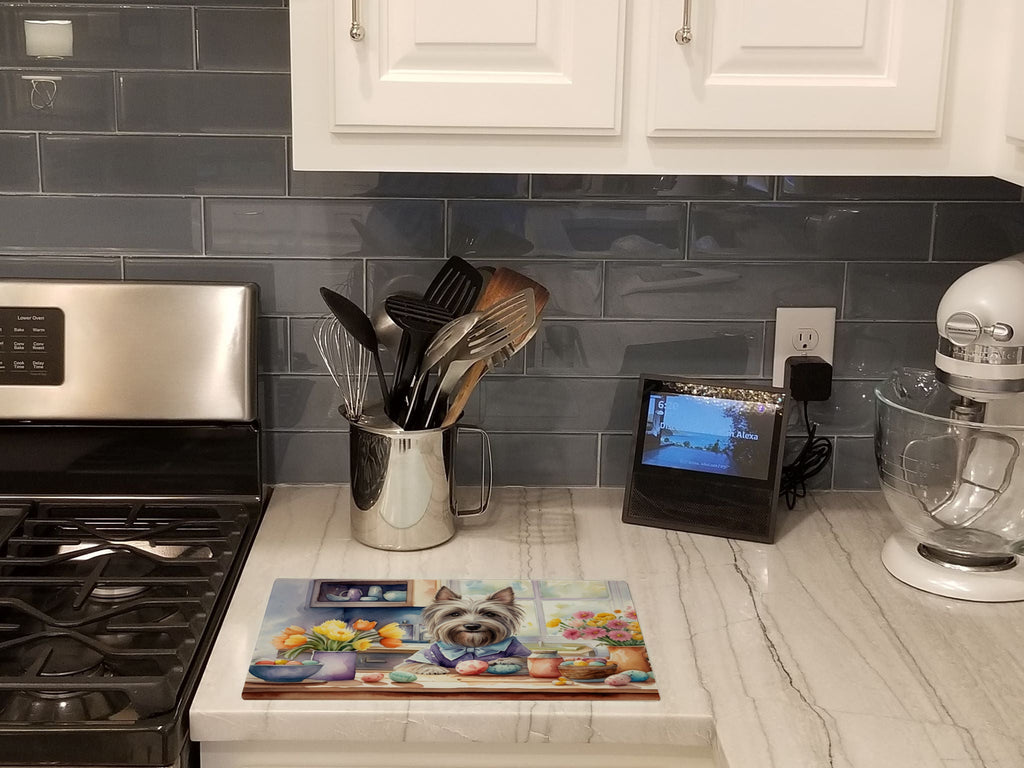 Decorating Easter Skye Terrier Cutting Board Tempered Glass Kitchen Cutting Surface, Heat Resistant Chopping, Non-Slip Feet, Food Prep & Serving