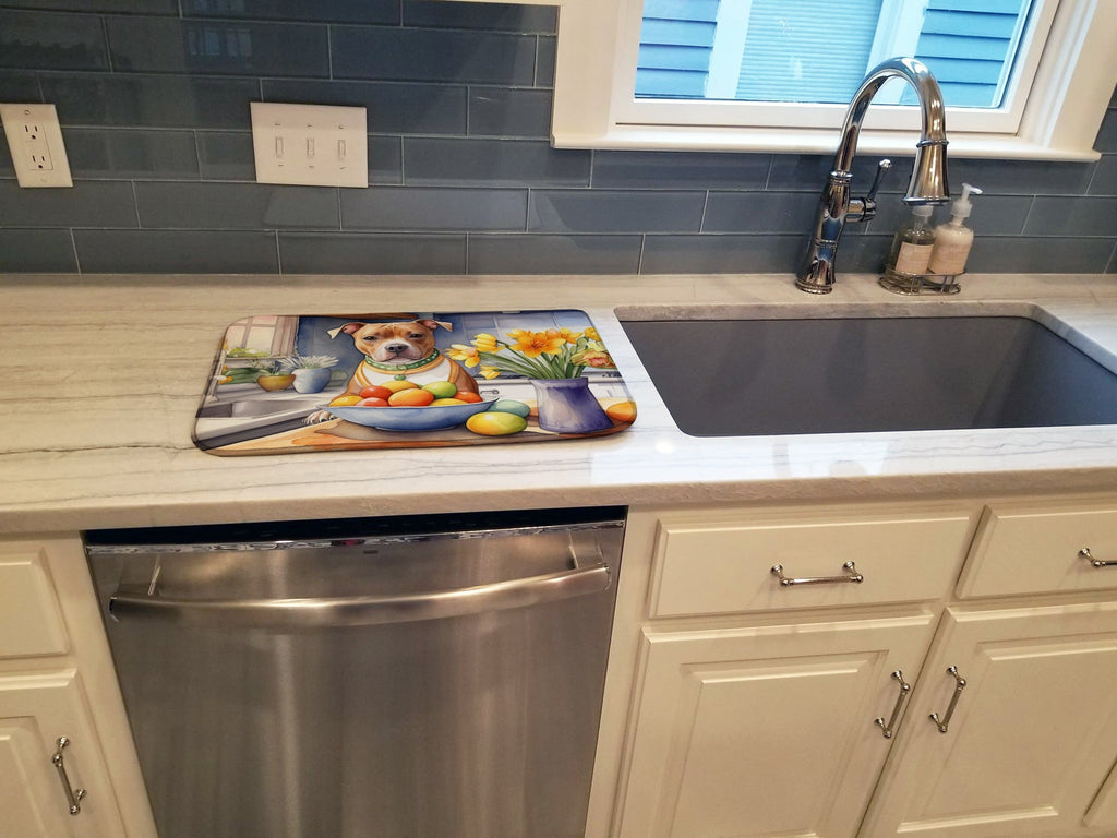 Decorating Easter Staffordshire Bull Terrier Dish Drying Mat Absorbent Dish Drying Mat Pad for Kitchen Counter Dish Drainer Mat for Countertop, 14 x 21", Multicolor
