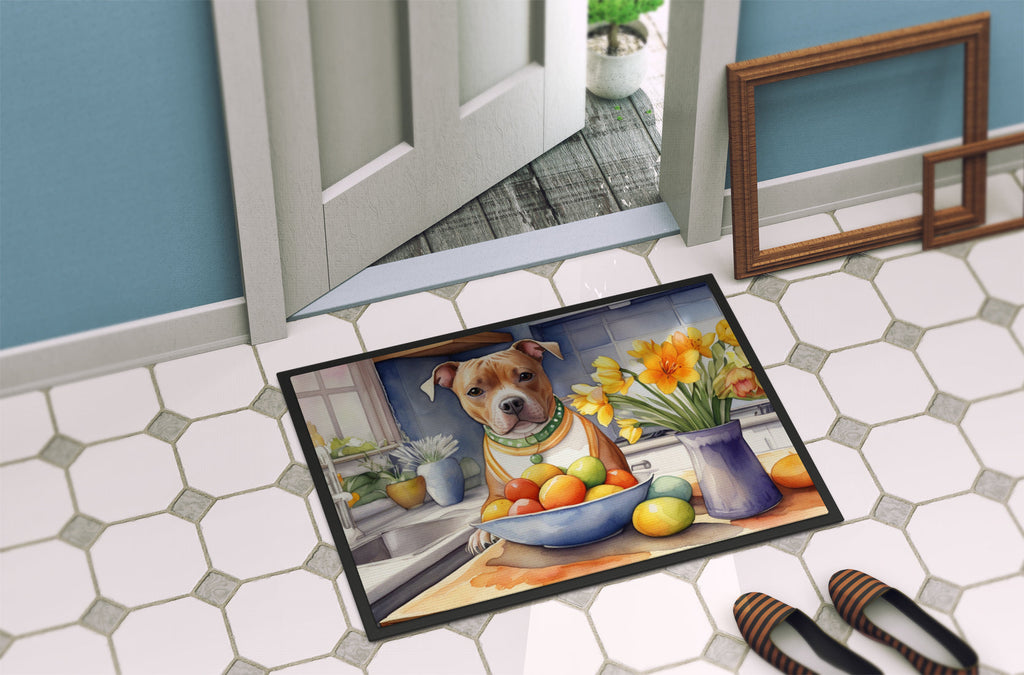 Decorating Easter Staffordshire Bull Terrier Doormat Indoor Outdoor 18H X 27W Front Door Mat Rugs for Entryway, Non Slip Washable
