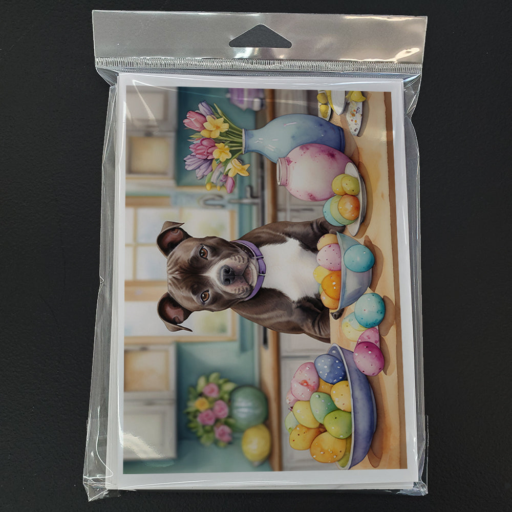 Decorating Easter Staffordshire Bull Terrier Greeting Cards Pack of 8 Blank Cards with Envelopes Whimsical A7 Size 5x7