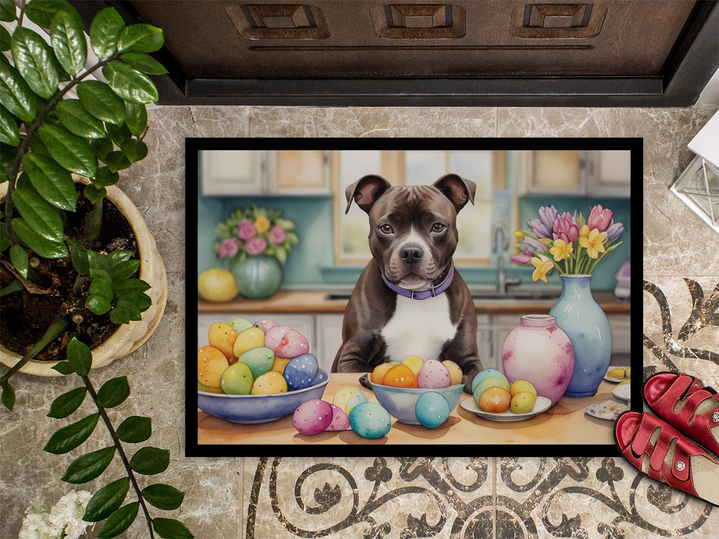 Decorating Easter Staffordshire Bull Terrier Doormat Indoor Outdoor 18H X 27W Front Door Mat Rugs for Entryway, Non Slip Washable