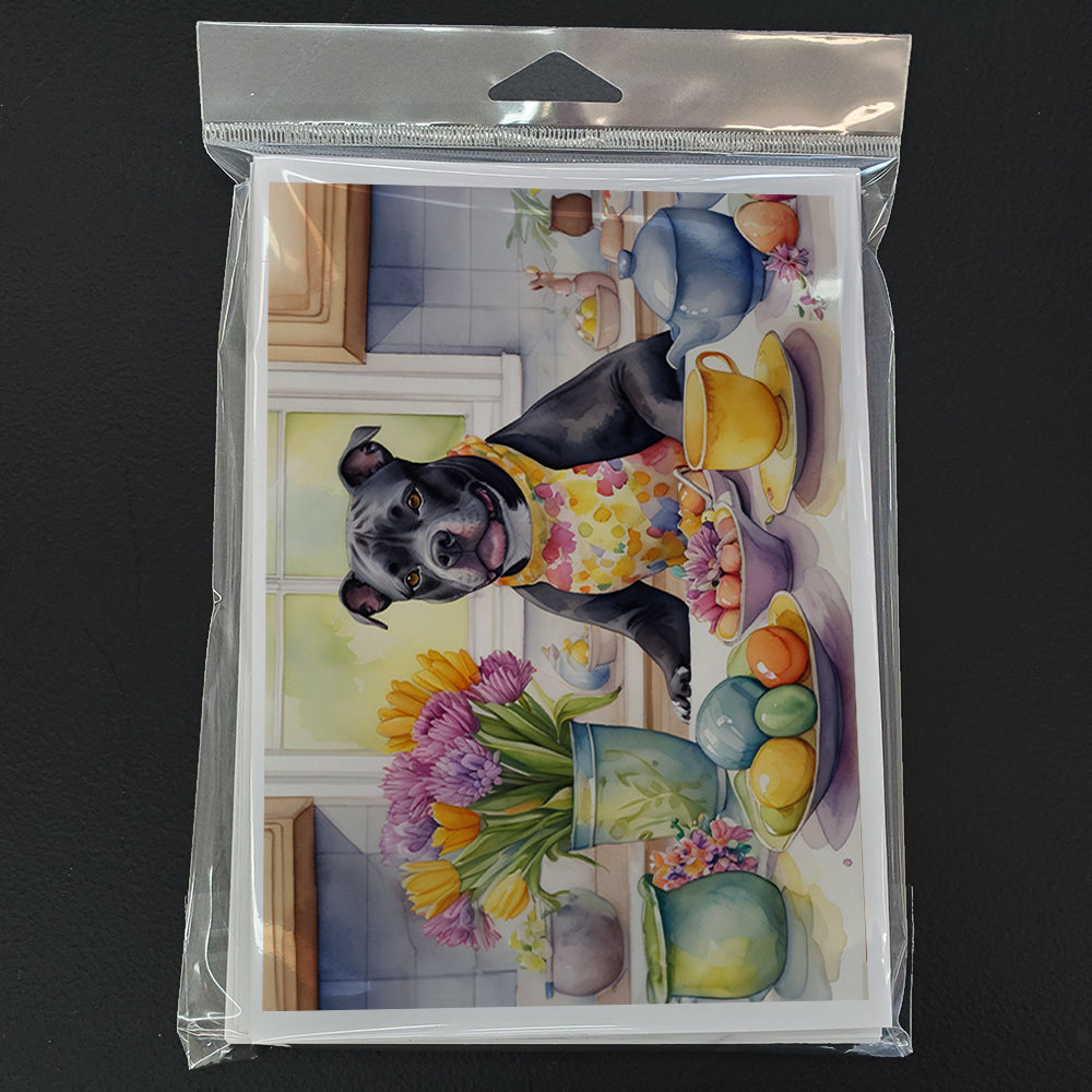 Decorating Easter Staffordshire Bull Terrier Greeting Cards Pack of 8 Blank Cards with Envelopes Whimsical A7 Size 5x7