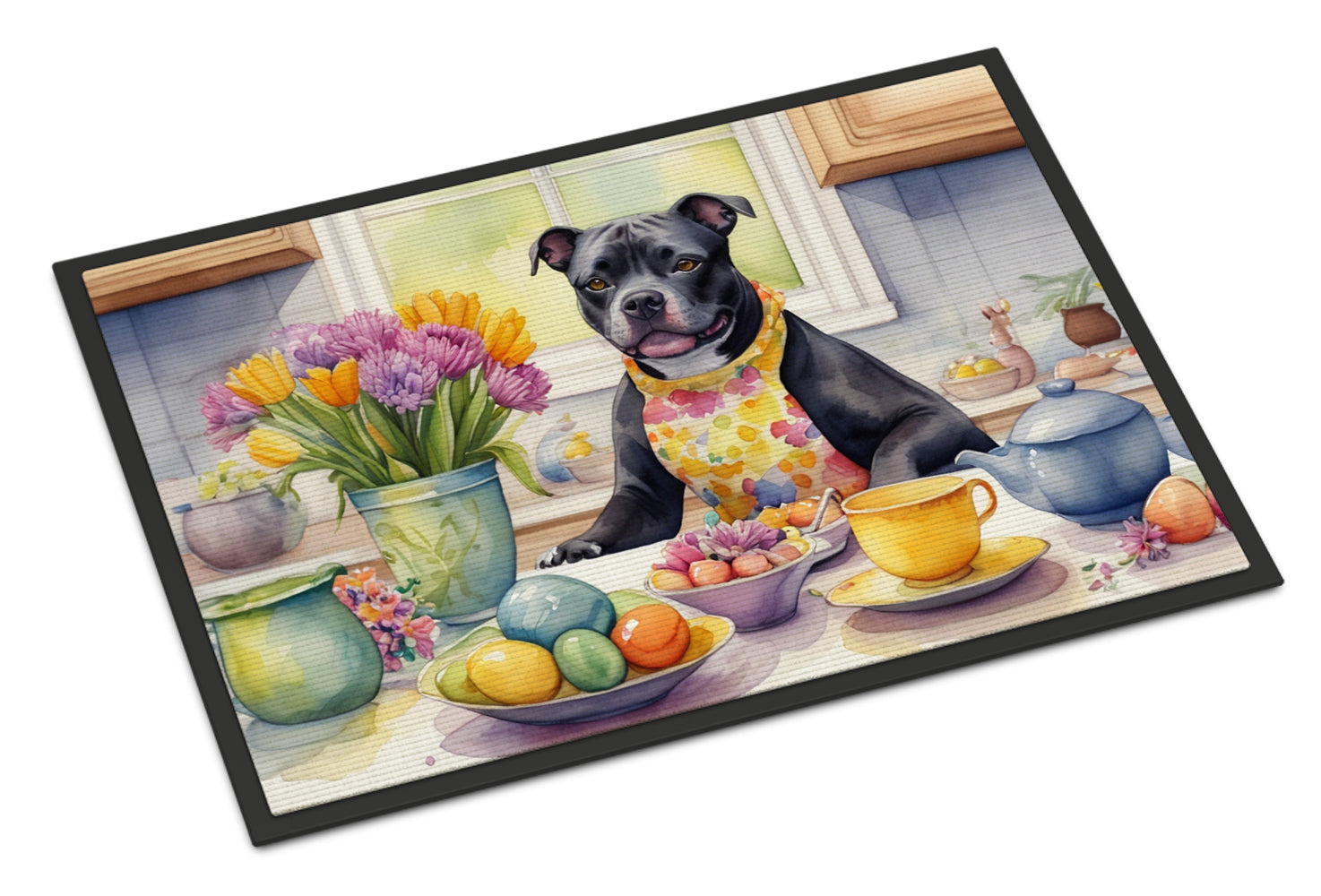 Decorating Easter Staffordshire Bull Terrier Doormat Indoor Outdoor 18H X 27W Front Door Mat Rugs for Entryway, Non Slip Washable