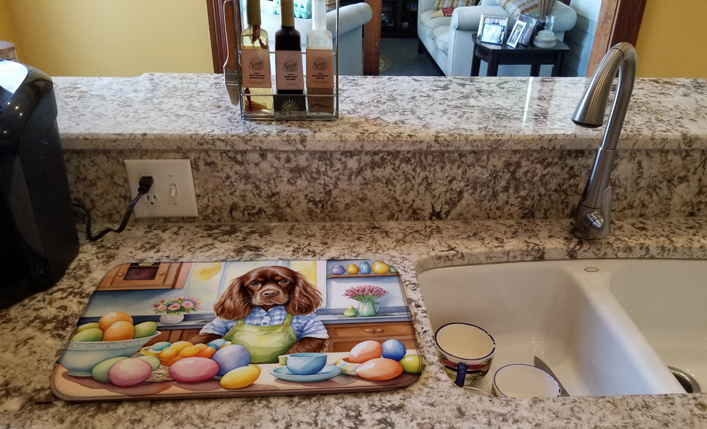 Decorating Easter Sussex Spaniel Dish Drying Mat Absorbent Dish Drying Mat Pad for Kitchen Counter Dish Drainer Mat for Countertop, 14 x 21", Multicolor