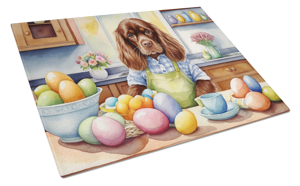 Decorating Easter Sussex Spaniel Cutting Board Tempered Glass Kitchen Cutting Surface, Heat Resistant Chopping, Non-Slip Feet, Food Prep & Serving