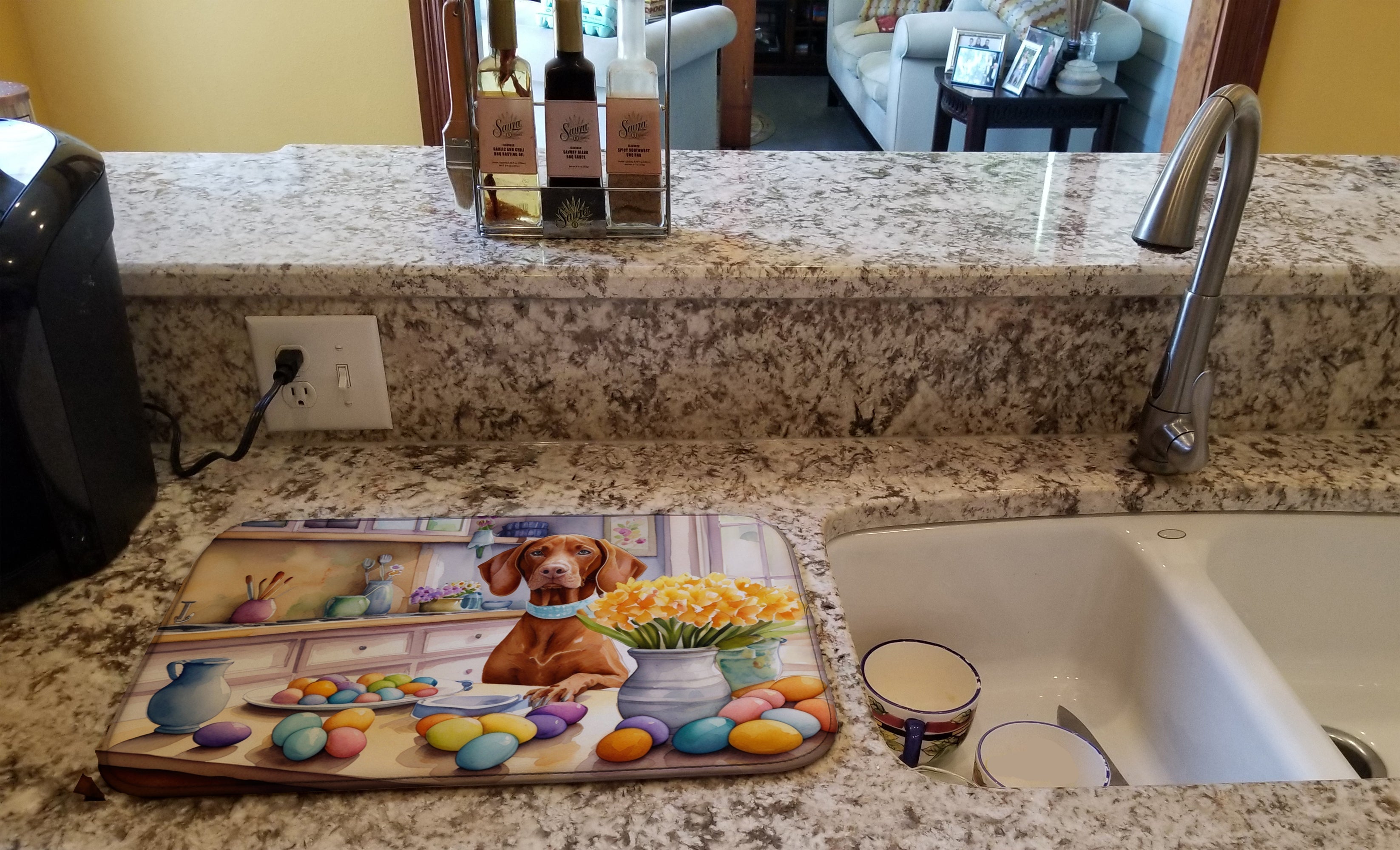 Decorating Easter Vizsla Dish Drying Mat Absorbent Dish Drying Mat Pad for Kitchen Counter Dish Drainer Mat for Countertop, 14 x 21", Multicolor