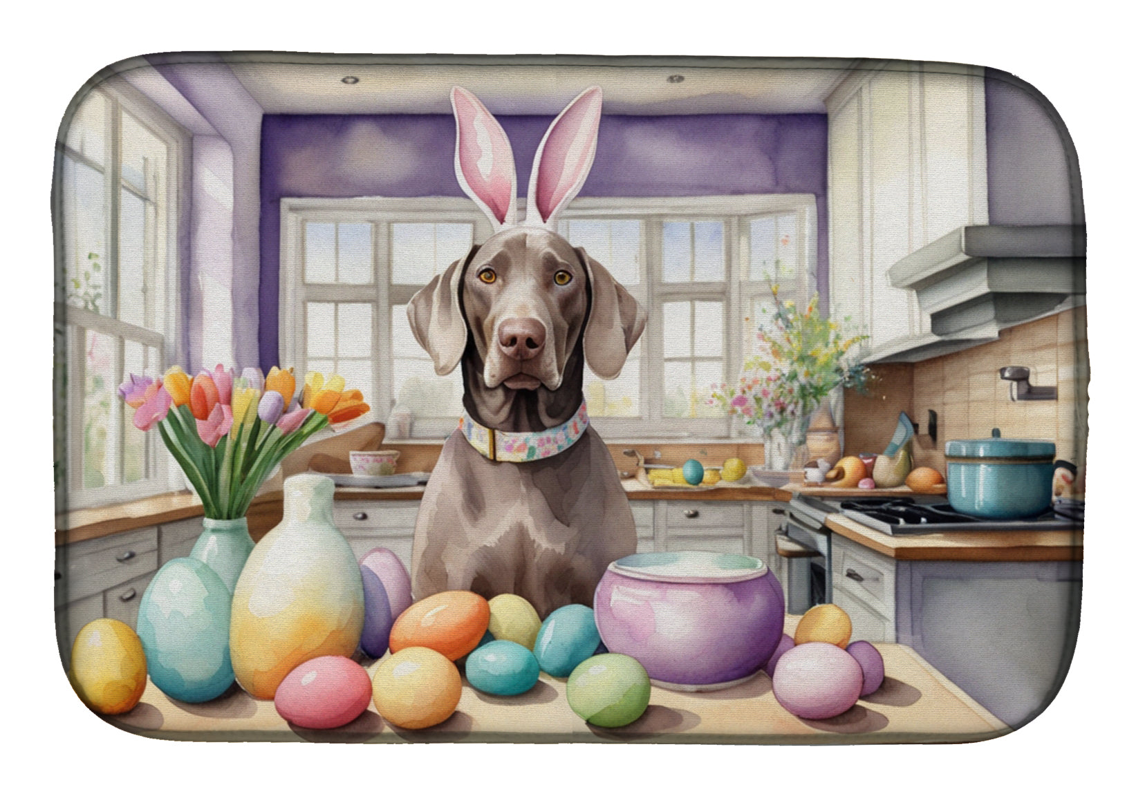 Decorating Easter Weimaraner Dish Drying Mat Absorbent Dish Drying Mat Pad for Kitchen Counter Dish Drainer Mat for Countertop, 14 x 21", Multicolor