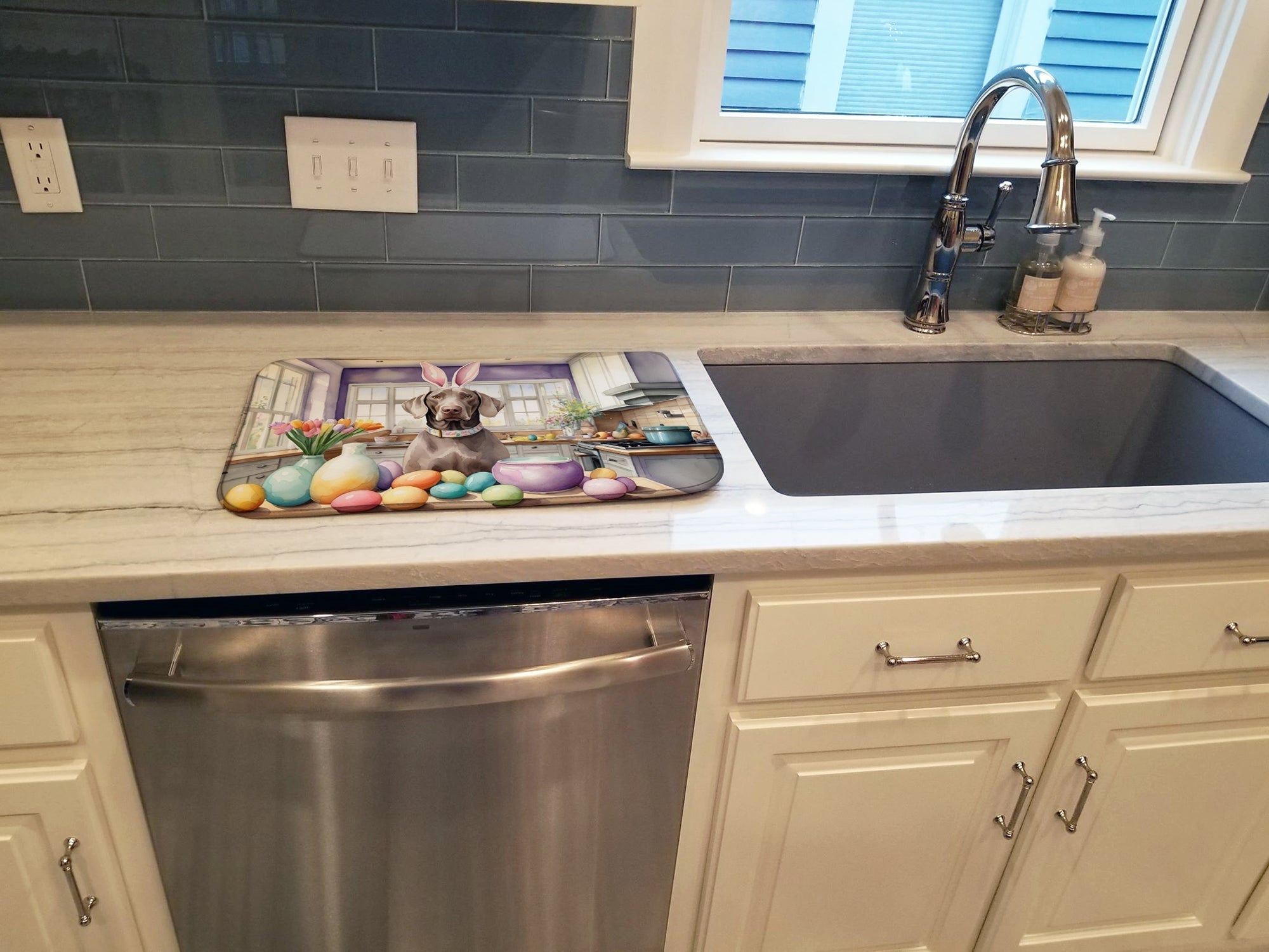 Decorating Easter Weimaraner Dish Drying Mat Absorbent Dish Drying Mat Pad for Kitchen Counter Dish Drainer Mat for Countertop, 14 x 21", Multicolor