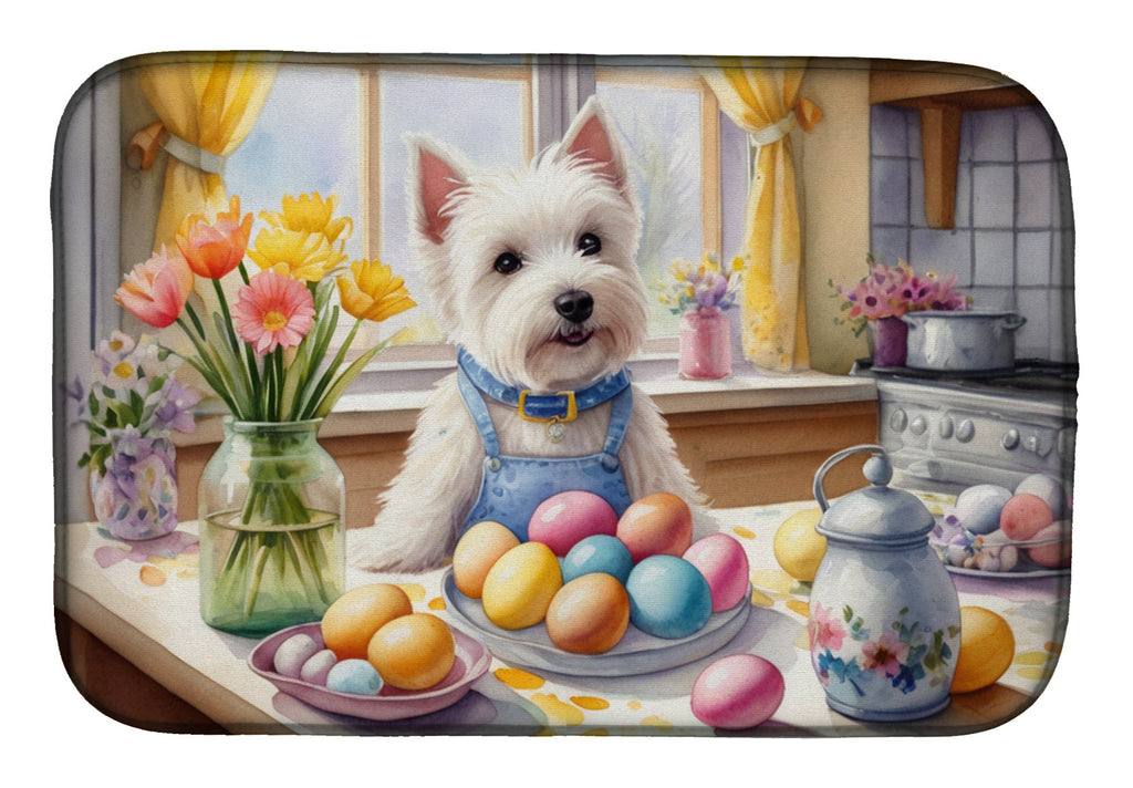 Decorating Easter Westie Dish Drying Mat Absorbent Dish Drying Mat Pad for Kitchen Counter Dish Drainer Mat for Countertop, 14 x 21", Multicolor