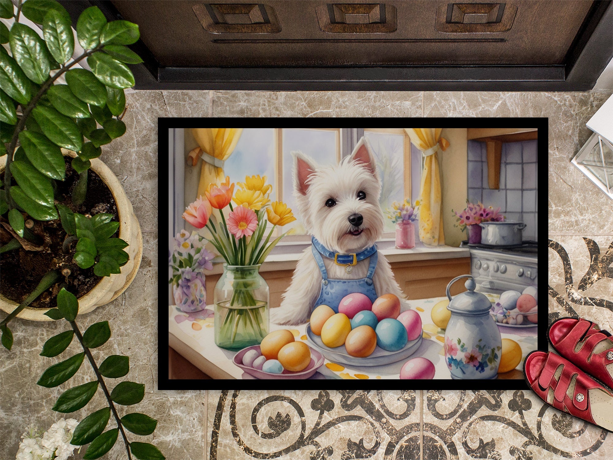 Decorating Easter Westie Doormat Indoor Outdoor 24H X 36W Front Door Mat Rugs for Entryway, Non Slip Washable Low Pile,