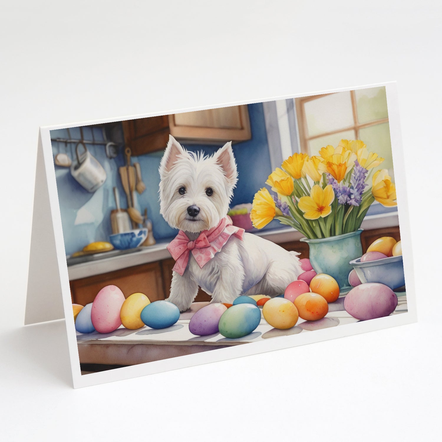 Decorating Easter Westie Greeting Cards Pack of 8 Blank Cards with Envelopes Whimsical A7 Size 5x7