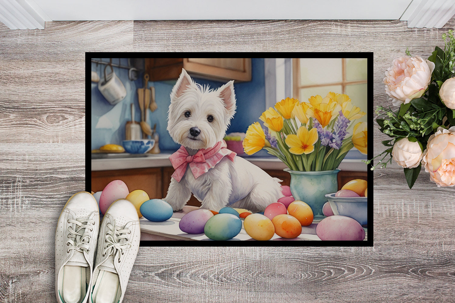 Decorating Easter Westie Doormat Indoor Outdoor 24H X 36W Front Door Mat Rugs for Entryway, Non Slip Washable Low Pile,