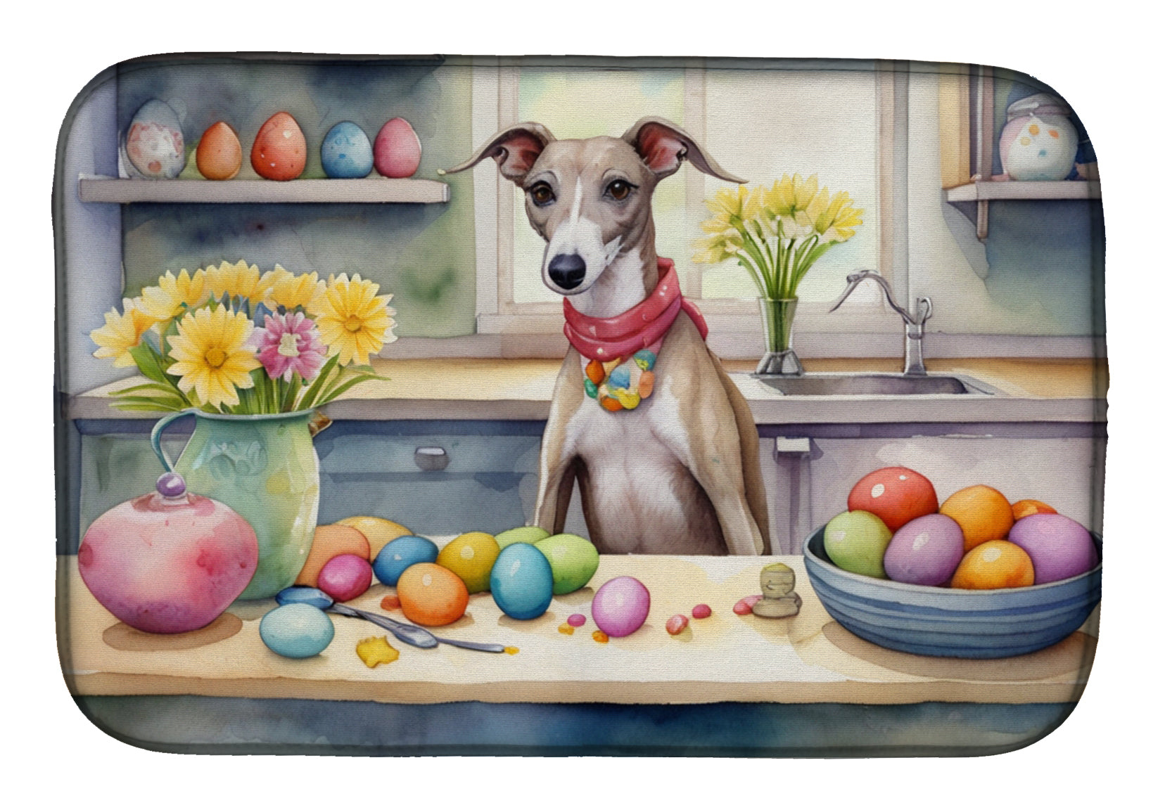 Decorating Easter Whippet Dish Drying Mat Absorbent Dish Drying Mat Pad for Kitchen Counter Dish Drainer Mat for Countertop, 14 x 21", Multicolor