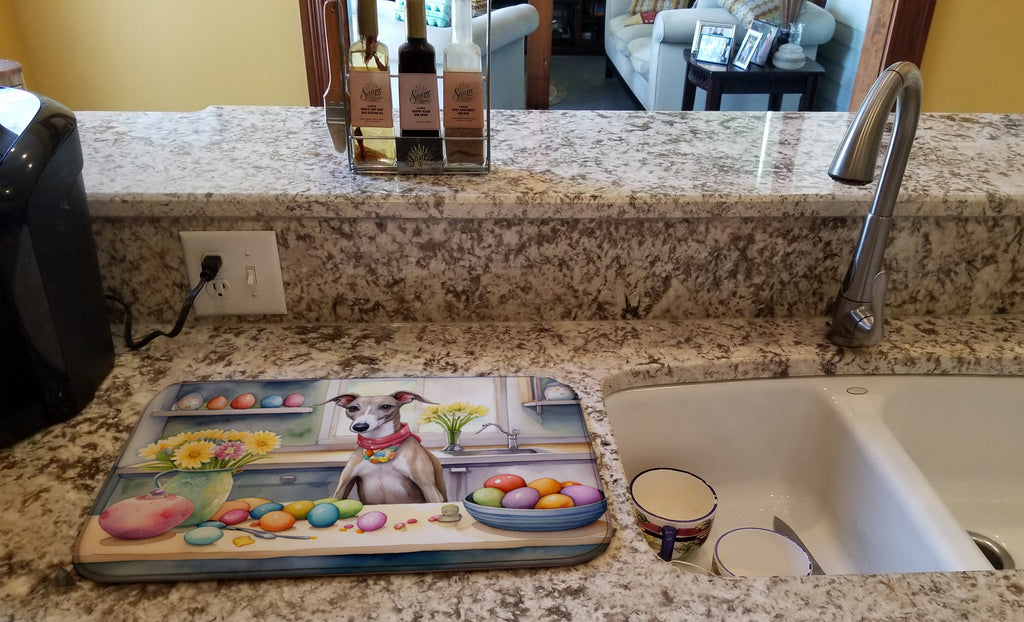 Decorating Easter Whippet Dish Drying Mat Absorbent Dish Drying Mat Pad for Kitchen Counter Dish Drainer Mat for Countertop, 14 x 21", Multicolor