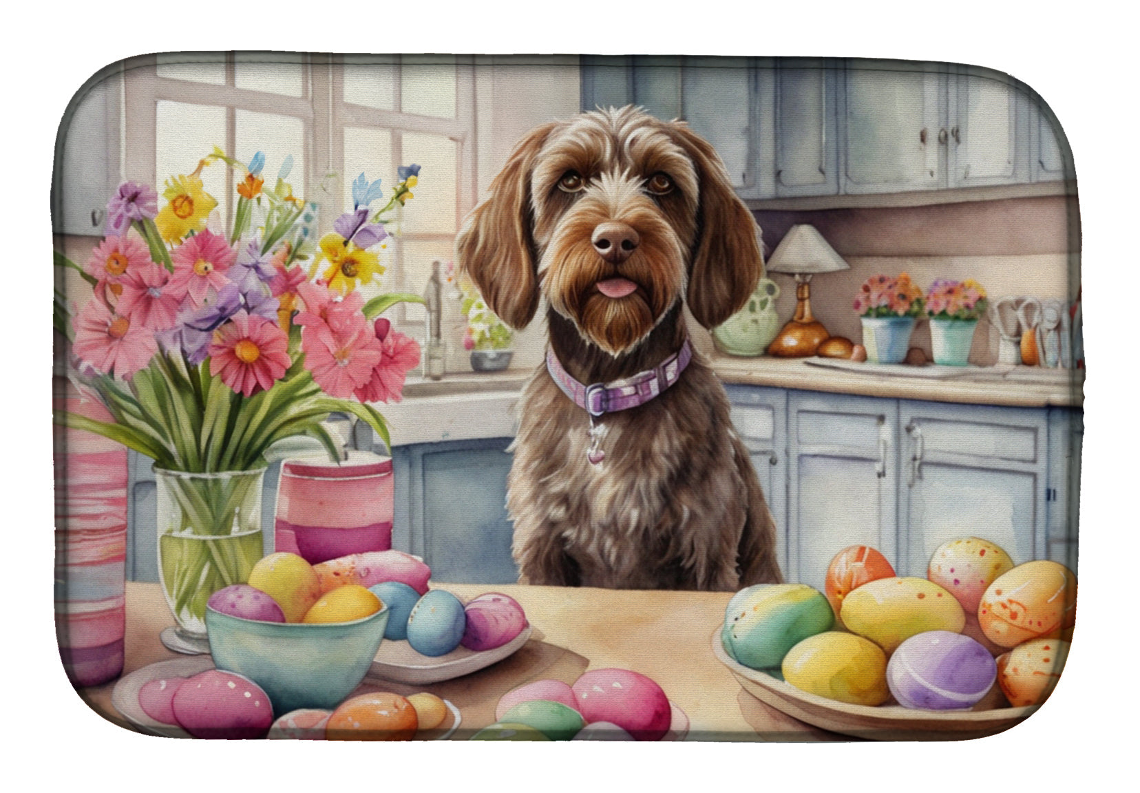 Decorating Easter Wirehaired Pointing Griffon Dish Drying Mat Absorbent Dish Drying Mat Pad for Kitchen Counter Dish Drainer Mat for Countertop, 14 x 21", Multicolor