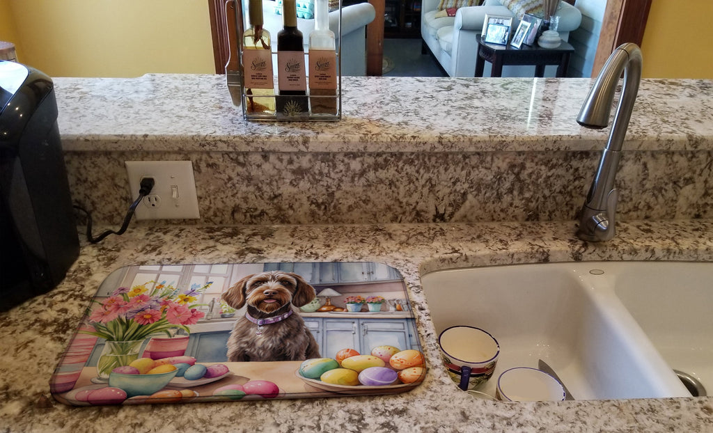 Decorating Easter Wirehaired Pointing Griffon Dish Drying Mat Absorbent Dish Drying Mat Pad for Kitchen Counter Dish Drainer Mat for Countertop, 14 x 21", Multicolor
