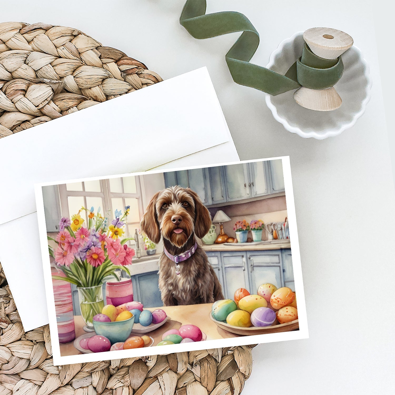 Decorating Easter Wirehaired Pointing Griffon Greeting Cards Pack of 8 Blank Cards with Envelopes Whimsical A7 Size 5x7