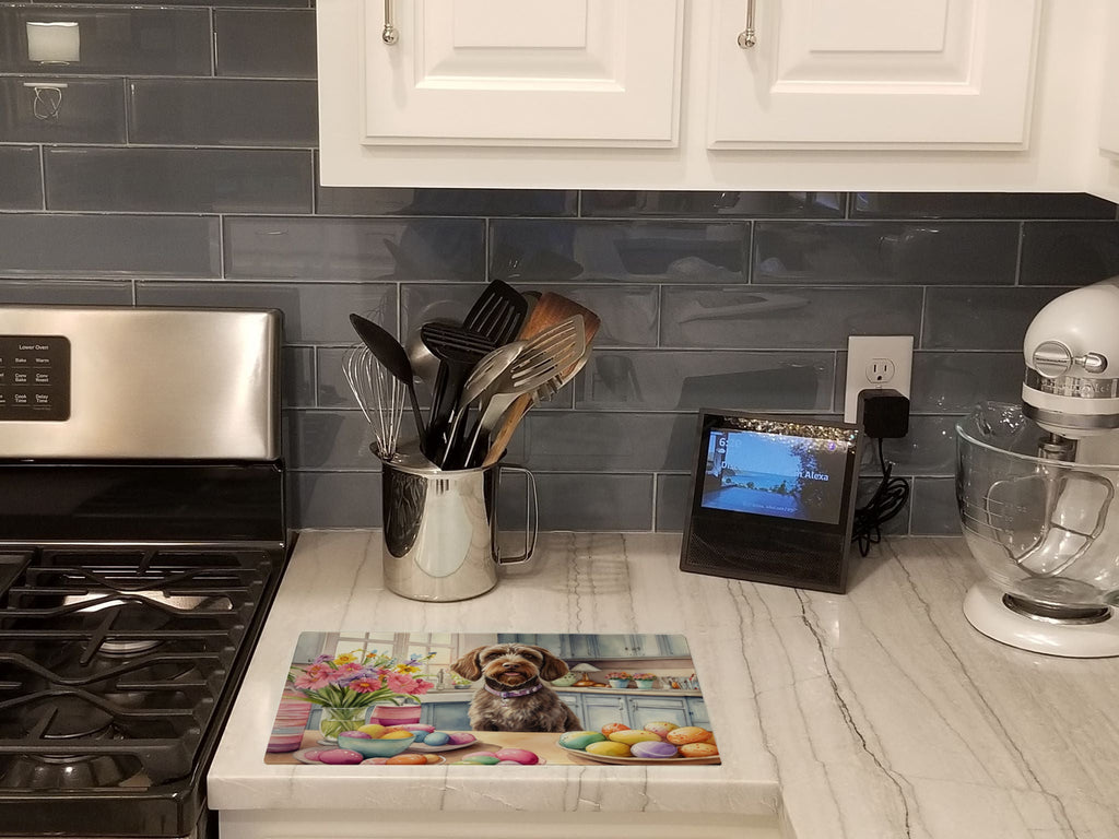 Decorating Easter Wirehaired Pointing Griffon Cutting Board Tempered Glass Kitchen Cutting Surface, Heat Resistant Chopping, Non-Slip Feet, Food Prep & Serving