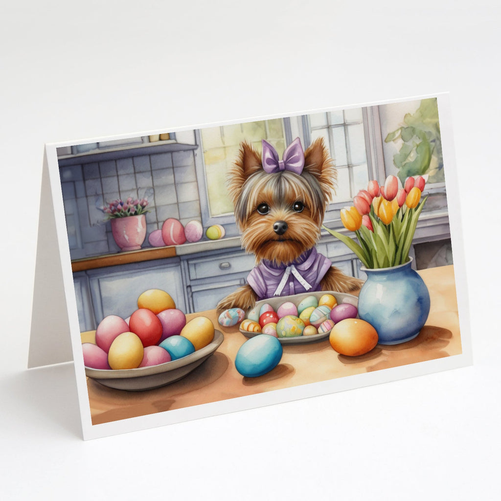 Decorating Easter Yorkshire Terrier Greeting Cards Pack of 8 Blank Cards with Envelopes Whimsical A7 Size 5x7