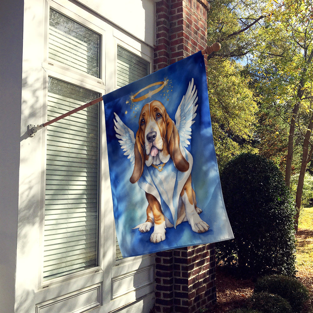 Basset Hound My Angel House Flag 28x40 Porch Sleeve Pole Decorative Outside Yard Banner Artwork Wall Hanging, Polyester