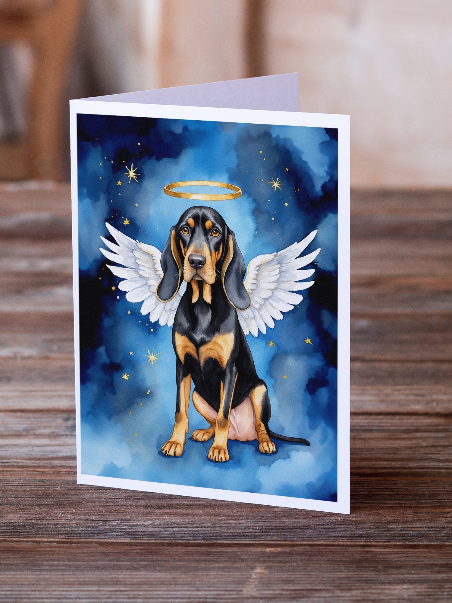 Black and Tan Coonhound My Angel Greeting Cards Pack of 8 Blank Cards with Envelopes Whimsical A7 Size 5x7