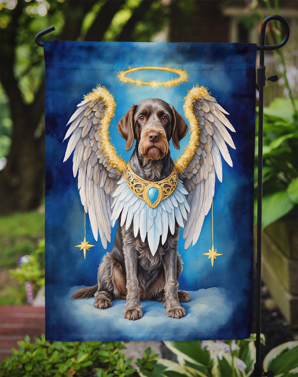German Wirehaired Pointer My Angel Garden Flag Mailbox Decorative Yard Banner Outside Patio Artwork for Flower Beds, Garden Size, Multicolor