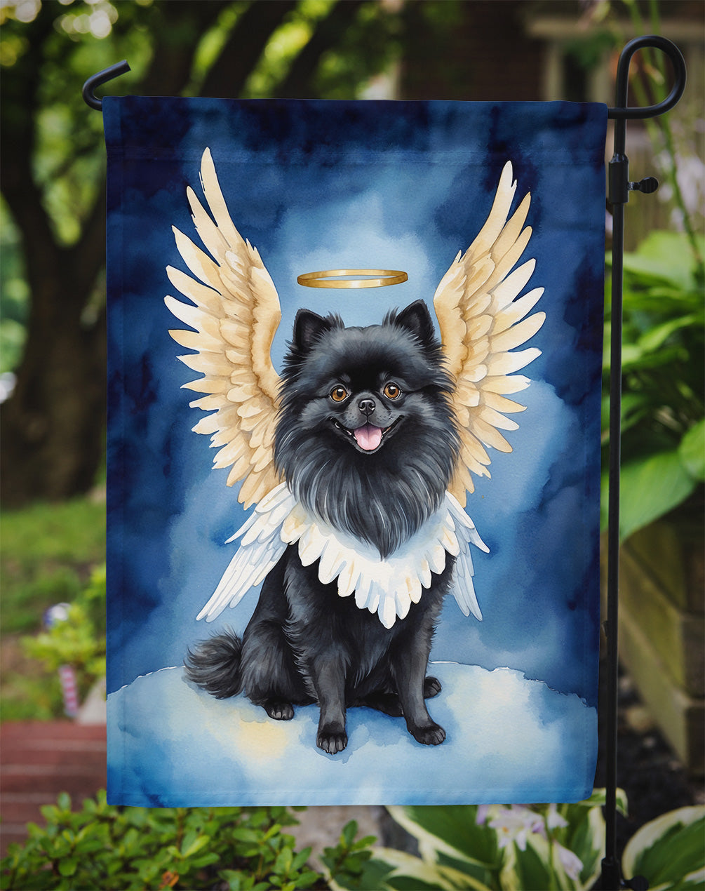 Black Pomeranian My Angel Garden Flag Mailbox Decorative Yard Banner Outside Patio Artwork for Flower Beds, Garden Size, Multicolor