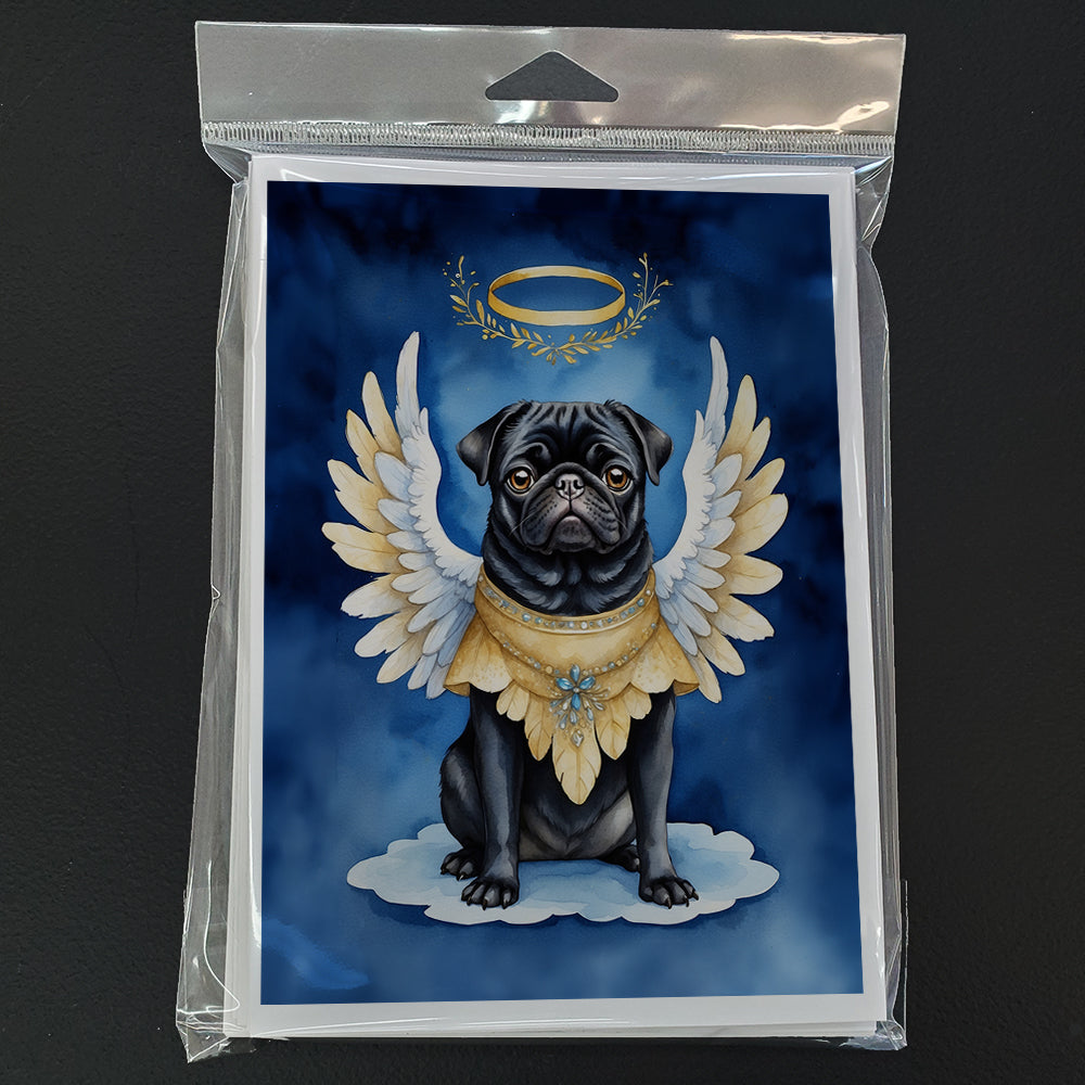 Black Pug My Angel Greeting Cards Pack of 8 Blank Cards with Envelopes Whimsical A7 Size 5x7