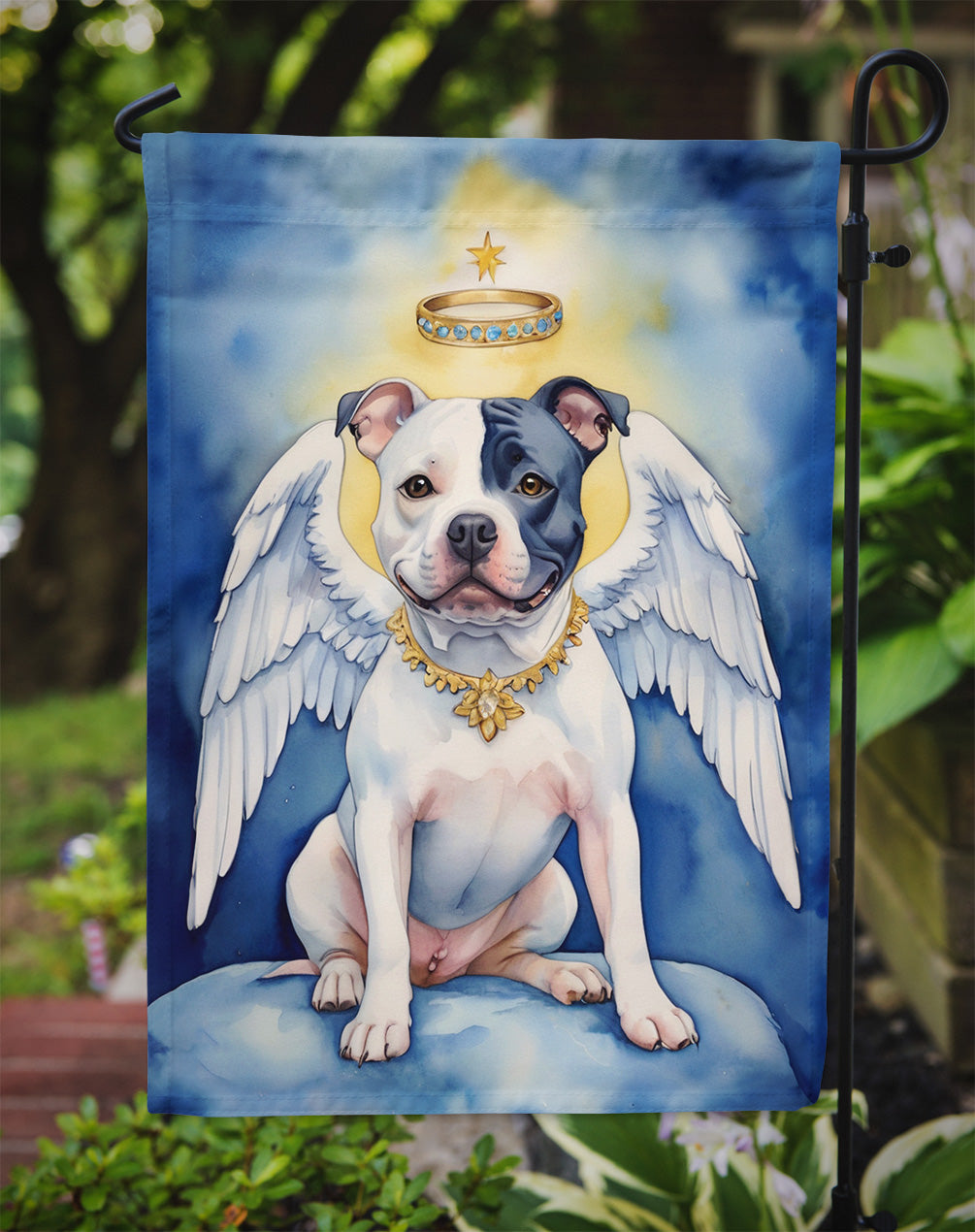 Staffordshire Bull Terrier My Angel Garden Flag Mailbox Decorative Yard Banner Outside Patio Artwork for Flower Beds, Garden Size, Multicolor