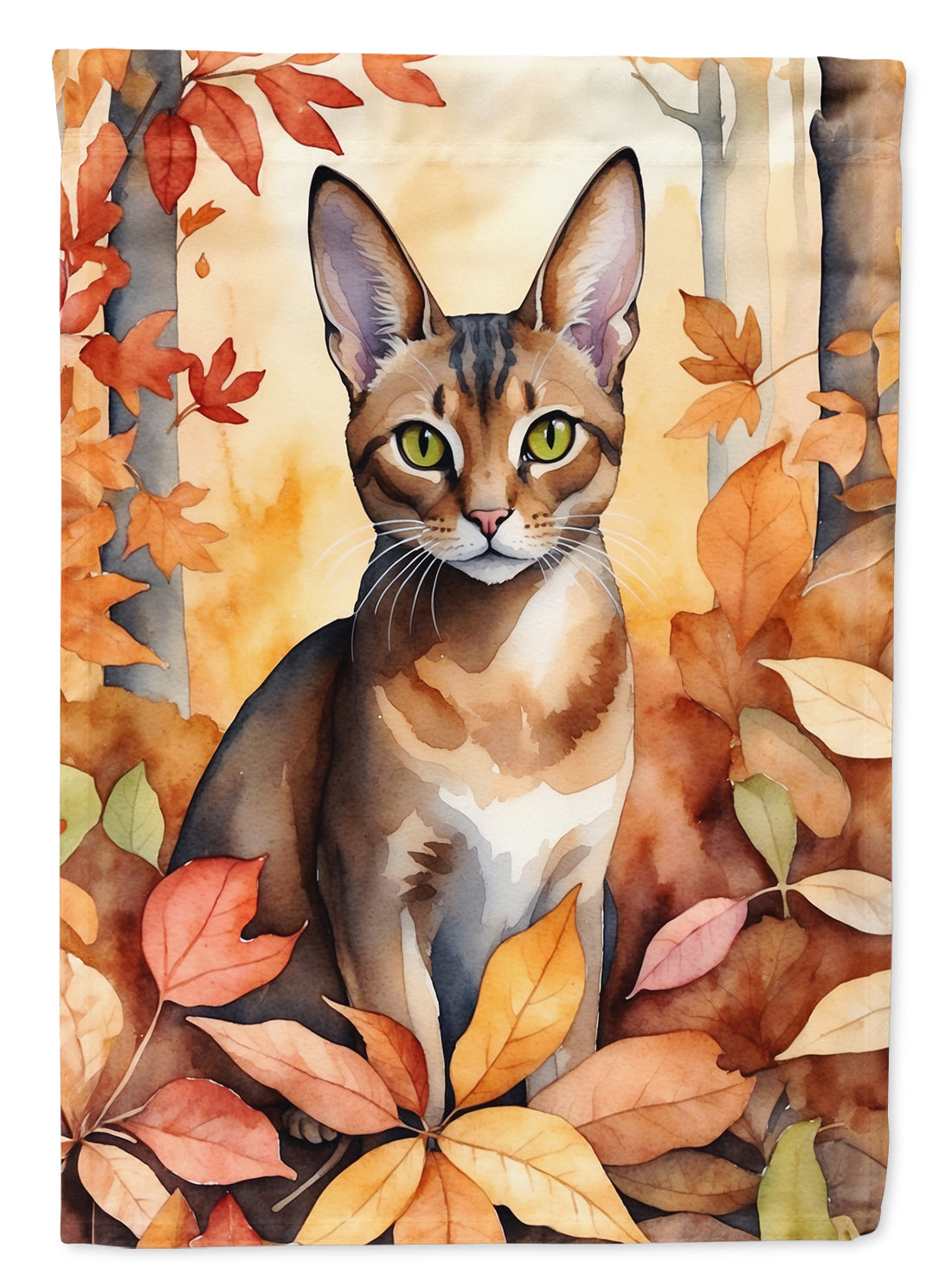 Abyssinian Cat in Fall Leaves Garden Flag Mailbox Decorative Yard Banner Outside Patio Artwork for Flower Beds, Garden Size, Multicolor