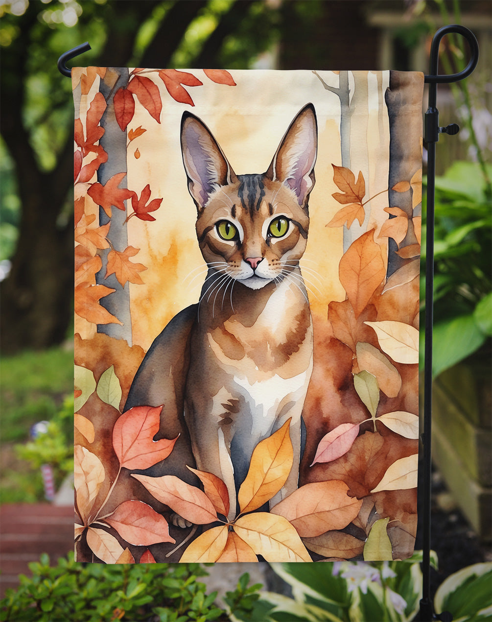 Abyssinian Cat in Fall Leaves Garden Flag Mailbox Decorative Yard Banner Outside Patio Artwork for Flower Beds, Garden Size, Multicolor