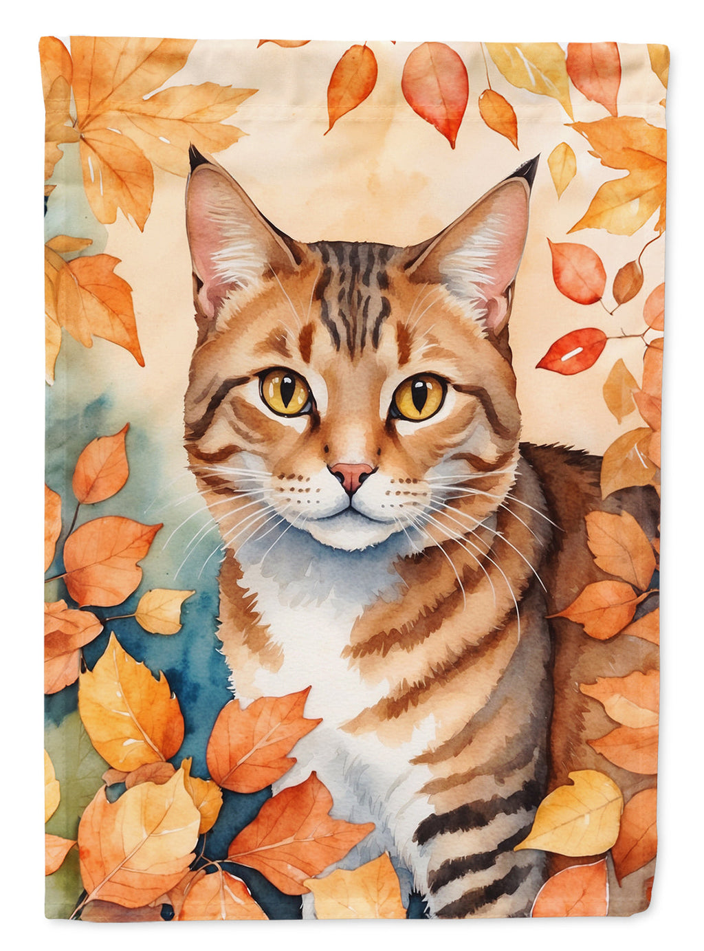 Aegean Cat in Fall Leaves House Flag 28x40 Porch Sleeve Pole Decorative Outside Yard Banner Artwork Wall Hanging, Polyester