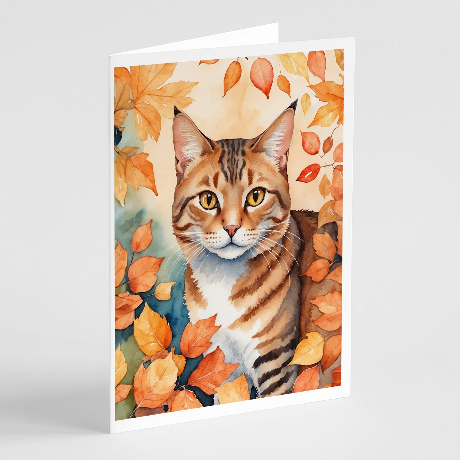 Aegean Cat in Fall Leaves Greeting Cards Pack of 8 Blank Cards with Envelopes Whimsical A7 Size 5x7